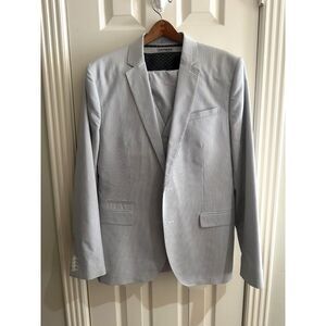 Express Photographer 3-Piece Suit Light Blue Pinstripe Jacket Vest Pants 31x32